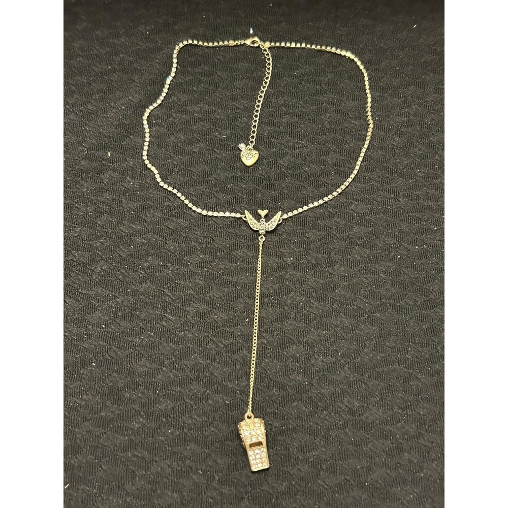 Betsey Johnson Gold Plated Rhinestone Whistle with Bird Charm Necklace Pendant